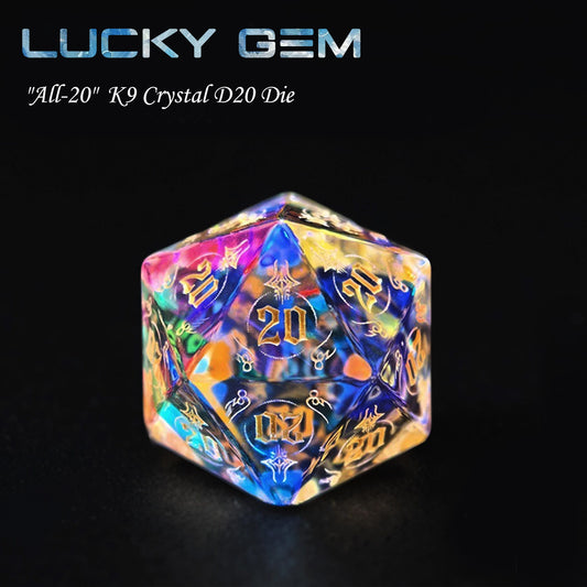 Lucky Gem - "All-20"  K9 Crystal D20 Die