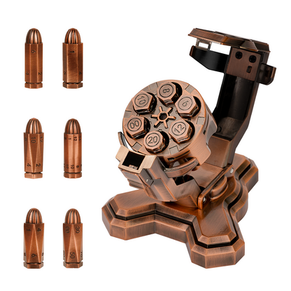 Metal Bullet Dice Set with Revolver Cylinder Dice Storage