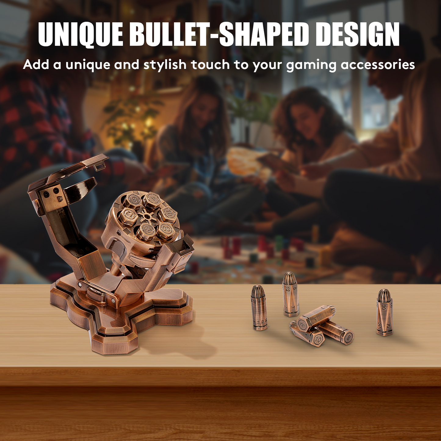 Metal Bullet Dice Set with Revolver Cylinder Dice Storage