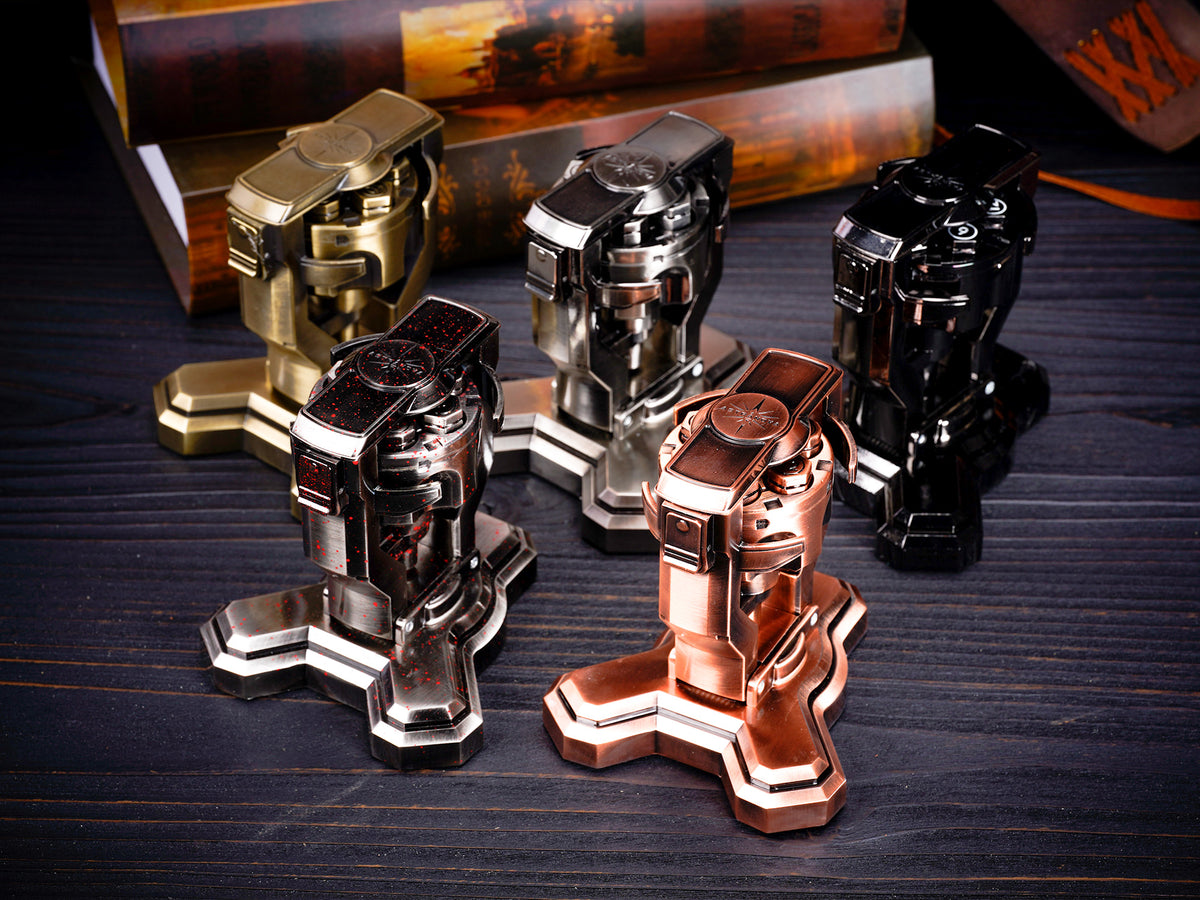 Revolver cylinder dice holders arranged on a tabletop