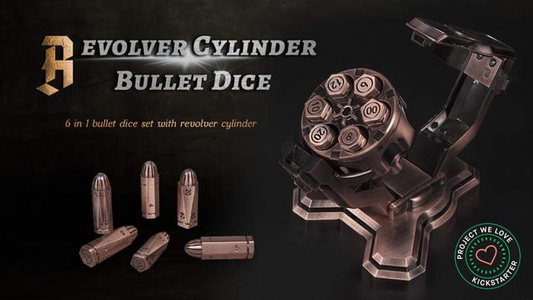 Metal Bullet Dice Set with Revolver Cylinder Dice Storage
